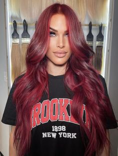 Autumn Red Hair Color, Burgundy Hair Blue Eyes, Chunky Red Highlights, Raspberry Hair, Ash Blonde Hair Balayage, Raspberry Wine, Types Of Hair Color, Red Hair Inspiration, Hair Dye Tips