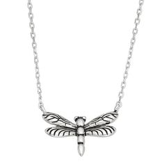 "Add a fun touch to your casual attire with this sterling silver dragonfly pendant necklace. Add a fun touch to your casual attire with this sterling silver dragonfly pendant necklace. Pendant size: 10.04 mm x 16.6 mm Chain length: 16 in. + 2-in. extender Chain type: cable Metal: sterling silver Plating: rhodium Finish: oxidized Packaging: boxed Size: 16"". Color: Grey. Gender: female. Age Group: adult." Casual Hypoallergenic Sterling Silver Jewelry, Adjustable Sterling Silver Dragonfly Necklace, Casual Sterling Silver Jewelry, Sterling Silver Dragonfly Necklace, Silver Dragonfly Necklace, Dragonfly Necklace, Dragonfly Pendant, Casual Attire, Chain Lengths