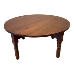 a wooden table with two legs and a round top on an isolated white background,