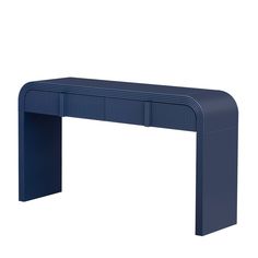 a blue console table with two drawers