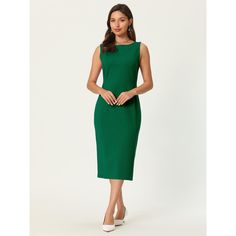 This dress can be a perfect addition to almost any outfit from formal to daily wear, great for work, meeting, office, businesses, work, party, cocktail, wedding, casual, daily dressing, etc. Pair with delicate necklace and heels for a chic office look. Comfortable and classic, this sheath dress is perfect on its own or as a layer under a blazer or jacket. Elegant Sleeveless Solid Midi Dress, Classic Sleeveless Midi Dress For Party, Sleeveless Bodycon Dress For Formal Summer Events, Formal Sleeveless Bodycon Dress For Summer, Spring Sleeveless Bodycon Office Dress, Spring Sleeveless Office Bodycon Dress, Dressy Sleeveless Midi Dress For Formal Occasions, Sleeveless Bodycon Dress For Office In Summer, Spring Sleeveless Bodycon Dress For Office