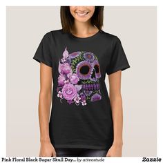 Black Sugar Skull, Skull Day Of The Dead, Day Of Dead, Black Sugar, Sugar Skull Design, Day Of The Dead Skull, Rose T Shirt, Skulls And Roses, Cool Gifts For Women