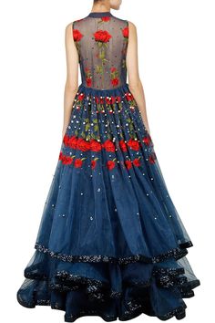 This blue floor length flared gown is in the shades of red and green textured floral embroidery. This blue gown has a can-can layer underneath and side zip closure. Note - Delivery within 4-6 weeks once the measurements are received. You will get the measurement form within 24 hours of order placement. Blue Floor, Blue Gown, Can Can, Shades Of Red, Floral Embroidery, Side Zip, Floor Length, Embroidery, Floral