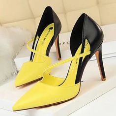 Yellow Pointed Toe Court Shoes For Party, Yellow Pointed Toe Party Court Shoes, Gray Heels For Spring Party, Gray Summer Party Heels, Gray Party Heels For Spring, Gray Ankle Strap Heels For Party, Gray Closed Toe Heels For Party, Gray High Heels For Spring, High Heel Yellow Court Shoes For Party