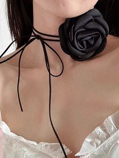 Flower Shape Lace-Up Dainty Necklace Necklaces Accessories BURGUNDY-One_size Fabric Flower Necklace, Flower Choker Necklace, Satin Fashion, Long Flowers, Black Choker Necklace, Flower Choker, Neck Accessories, Multi Layer Necklace, Rose Pendant