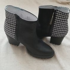 Swear London Roisin Black Leather Black/Grey/White Print Bootie, New, Size 40. Swear London, London Shoes, Black Grey, Bootie, Grey And White, Black Gray, New Color, Bootie Boots, Black And Grey