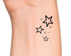 Solid Hollow Stars Set Moon & Sunshine Sun Totem Constellation - Etsy Faded Star Tattoo, Delicate Star Tattoos For Women, Tattoo Stars For Women, Small Star Tattoos For Women, Star Wrist Tattoos For Women, Tristar Tattoo, 4 Stars Tattoo, Simple Star Tattoos, Heart And Star Tattoo