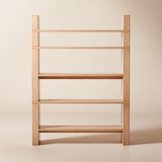 a wooden shelf with three shelves on each side