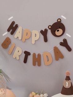 a happy birthday banner with teddy bears on it