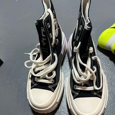 New With Box Never Used Converse Womens Size 7 Never Used Super Cute And Sold Out. They Are Black With Embroidered Butterflies.No Offers Please. Converse Butterfly, Embroidered Butterflies, Chuck Taylor Converse, Converse Womens, Walker Boots, Black Sneakers, Womens Converse, Fit N Flare Dress, Rain And Snow Boots