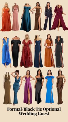 Women’s Wedding Guest Attire Black Tie Wedding Attire For Women, Black Tie Optional Wedding Guest, Black Tie Optional Attire, Wedding Dress Code Guide, Black Tie Wedding Guest Attire, Black Tie Wedding Attire, Formal Wedding Guest Attire, Black Tie Optional Wedding, Dress Code Guide