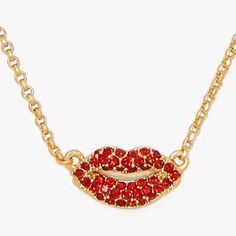 Beautifully Crafted This Pave Red Lips Pendant Necklace By Kate Spade New York. Measurements Chain Length: 16" + 3" Extender Pendant Drop Length: 0.25" Weight: 3.55g Features Signature Lobster Claw Closure Material Plated Metal, Cubic Zirconia, Glass Stone Dust Bag Included New With Tags, Authentic Red Clavicle Chain Necklace For Party, Elegant Red Kate Spade Jewelry, Red Kate Spade Jewelry As Gift, Kate Spade Gold Necklaces For Party, Kate Spade Gold Necklace For Party, Kate Spade Gold Party Necklace, Red Lips, Kate Spade New York, Lobster Claw