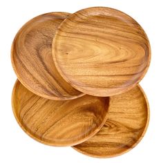 three wooden plates stacked on top of each other