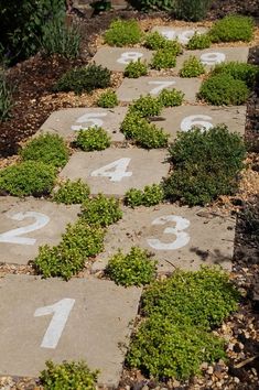 the numbers are written in white on cement