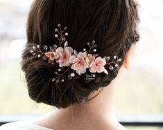 Romantic Bridesmaid Dresses, Flower Cherry Blossom, Bride Hair Pins, Hair Accessories Flower, Beaded Hair Pins