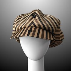 Oversized Newsboy cap in stripy silk, inspired by one of Johnny Depp looks. Custom order Nikki cap. Vintage Brimmed Hats For Streetwear, Vintage Brimmed Streetwear Hats, Vintage Beige Visor Hat, Retro Beige Flat Cap, Retro Brown Baseball Cap With Short Brim, Retro Baseball Cap With Visor, Retro Brown Flat Cap Baseball Cap, Vintage Beige Baseball Cap One Size, Retro Beige Baseball Cap With Curved Brim