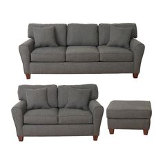 two couches and a footstool are shown in three different positions, one is gray