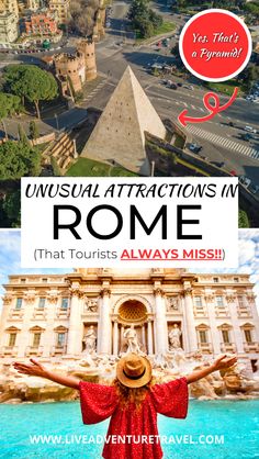 an aerial view of the city with text overlay that reads unusual attractions in rome