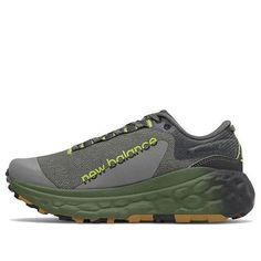 the new balance running shoe is available in grey, green and yellow colors for men