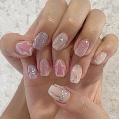 @soonsoonail_sillim Nail Design Gold, Korean Nail Art, Purple Nail, Kawaii Nails, Pretty Acrylic Nails