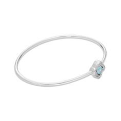 Capture her attention with this sparkling bangle bracelet. Crafted in sterling silver At one end, a bright round-cut Swiss blue topaz shines At the other end, an open cushion frame lined with white lab-created sapphires secures over the topaz stone This flex bracelet is easy to put on and comfortable to wear Blue Topaz Bangle Jewelry, Blue Topaz Gemstone Bangle Jewelry, Fine Jewelry Blue Topaz Round Bracelets, Open Bangle Bracelet, White Lab, Open Bangle, Swiss Blue Topaz, Topaz Stone, Bangle Bracelet