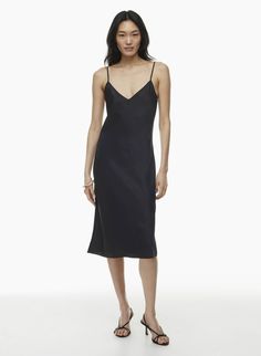 ONLY SLIP SATIN MIDI DRESS Bias Dress, Short Bra, Glossier Look, Midi Slip Dress, Midi Dress Black, Aritzia Wilfred, Dress Satin, Satin Midi Dress, Black Midi Dress