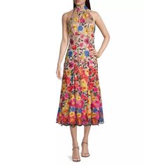 Milly Penelope Floral Embroidered Halter Dress New Size Us 2 $850 Details Only At Saks. Milly's Penelope Midi-Dress Features A Fitted Halter Bodice With A Flowing Godet Skirt. Bold Floral Embroidery Defines The Look. Halter Neck Open Back Button Halter Strap Concealed Back-Zip Closure 100% Polyester Lined Dry Clean Imported Size & Fit About 50" From Shoulder To Hem Our Products Are 100% Genuine. In All Cases We Stand By The Authenticity Of Every Product Sold. Our Clothing, Handbags, Shoes May Ha Multicolor A-line Dress With Floral Embroidery, Fitted Floral Print Embroidered Midi Dress, Fitted Silk Embroidered Summer Dress, Fitted Embroidered Midi Dress With Floral Print, Elegant Multicolor Maxi Dress With Floral Embroidery, Elegant Multicolor Floral Embroidered Maxi Dress, Sleeveless Embroidered Dress For Spring Cocktail, Embroidered Midi Dress For Cocktail, Silk Embroidered Dress For Cocktail