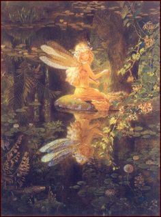 a fairy sitting on top of a lily pond