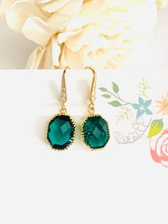 Emerald Wedding Jewelry, Emerald Gold Earrings, Necklace Emerald, Earrings Emerald, Wedding Pendant, Emerald Wedding, Christmas Necklace, Christmas Gift For Mom, Jewelry Bridesmaid