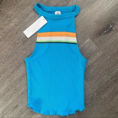 Nwt Bdg Razor Halter Stripe Tank, Regular Length Color Block Size Xs, Fits Tts Smoke-Free, Pet-Free Home Urban Outfitters Uo Bright Trendy Blue Summer Tops, Retro Racerback Tops For Spring, Retro Fitted Racerback Top, Retro Racerback Top, Fitted Retro Racerback Top, Blue Racerback Crop Top For Summer, Sporty Blue Top For Summer, Retro Fitted Tank Top, Blue Sporty Tank Crop Top