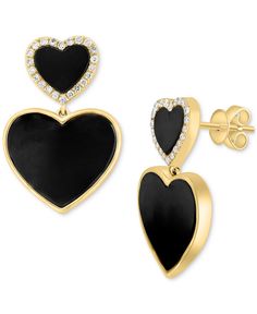 in stock Heart Halo, Jewelry Watch, Heart Drop Earrings, Double Heart, Fine Jewellery Earrings, Free Jewelry, Special Gifts, Onyx, Gold Jewelry