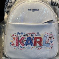 Nwot Karl Small Backpack White With Karl Absolutely No Marks White Leather Backpack For Back To School, Designer White Travel Backpack, Designer White Backpack For Travel, Designer White Backpack For Everyday Use, Trendy White Leather Backpack, White Standard Backpack For Errands, White Backpack For Errands, White Logo Backpack For Everyday Use, White Standard Backpack