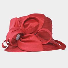 Tyle No : [424539] H20-Red Color : Red Crown Circumference : 23" Crown Height : 3.5" Brim Width : 2.75" 100% Polyester Bow Accented Flower Dressy Hat Elegant Solid Color Cloche Hat For Spring, Red Adjustable Cloche Hat For Party, Elegant Red Brimmed Cloche Hat, Red Wide Brim Cloche Hat For Party, Red Fitted Cloche Hat With Curved Brim, Red Fitted Cloche Hat With Short Brim, Fitted Red Cloche Hat With Short Brim, Red Brimmed Cloche Hat For Spring, Elegant Red Cloche Hat With Curved Brim