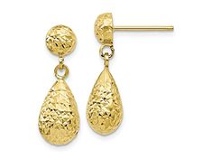 10K YELLOW GOLD DIAMOND-CUT POST DANGLE EARRINGS Gold Diamond Cut Teardrop Earrings, Gold Teardrop Earrings With Diamond Cut, Yellow 14k Gold Drop Earrings, Gold Diamond Cut Drop Earrings, Gold Teardrop Jewelry With Bail, Turkey Pieces, Broken Chain, Pearl Strands, Affordable Jewelry