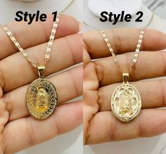 10k gold necklace and pendant Virgin Mary  ❤️ Virgin Mary 22mm long    ❤️ Pendant and necklace yellow, white and rose gold and necklace multi-tone gold ❤️ Necklace in 2.5 min width and available in 18" or 20" long  Available in 2 pendant styles  Checkout my other jewelry  ❤️ Dije colgante y Cadena de oro de 10 Kilates  ❤️ Dije Virgen María en tres tonos de Oro  ❤️ Dije mide 22 milimetros ❤️ Cadena disponoble en 18 o 20 pulgadas de mujer  ❤️ Cadena mide 2.5 milímetros de ancha  Disponible en 2 estilos de dije   Necklace & pendant  18" SKU 06284 20" SKU 062944 Pendant SKU 061194 Oval Our Lady Of Guadalupe Necklace For Gift, Oval Our Lady Of Guadalupe Necklace Gift, Yellow Gold Oval Necklace With Our Lady Of Guadalupe, Gold Our Lady Of Guadalupe Necklace In 14k Gold, 14k Gold Our Lady Of Guadalupe Necklace, Gold Our Lady Of Guadalupe Pendant Necklace, Gold Our Lady Of Guadalupe Necklace Gift, 14k Gold Necklace With Our Lady Of Guadalupe, Gold Our Lady Of Guadalupe Medallion Necklace