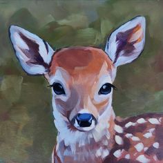 a painting of a young deer looking at the camera