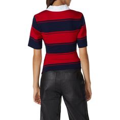 Red and blue striped jersey (100% Cotton). Top. Short sleeves. Shirt collar neckline. 24" from shoulder to hemline. Imported. Short Sleeves Shirt, Striped Jersey, Rent The Runway, Closet Designs, Red Stripe, Jersey Shirt, Cotton Top, Shirt Collar, Red And Blue