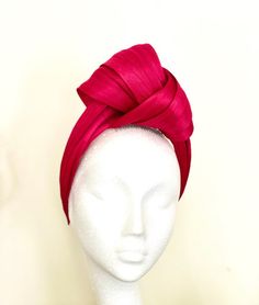 FREE XMAS GIFT PACKAGING PLEASE MARK AS GIFT WHEN CHECK OUT.Beautifully knotted silk abaca turban, ideal for summer season, bright, stylish, light, and feels like breath of fresh air, feminine with modern edge. It made in high quality silk abaca, with beautiful colour and subtle silk sheen, naturally luxury.It is kind of grab-and-go stylish headpiece that so easy to wear, dress up or dress down!Silk Abaca is a luxury material made of a combination of silk and fibers from the abaca tree (palm). B Elegant Fitted Summer Turban, Pink Headwrap For Party, Red Pinched Crown Headpiece, Elegant Pink Turban For Party, Fitted Wedding Turban Headband, Adjustable Party Turban, Adjustable Summer Wedding Headwrap, Elegant Red Festive Headpiece, Summer Party Headwrap