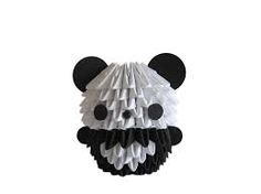 an origami panda bear head with black ears and white cheeks, on a white background