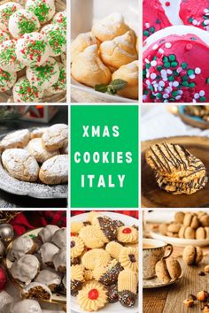 a collage of christmas cookies and desserts with the words xmas cookies italy