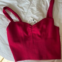 Brand New Zara Top, Size Small. I’m Usually A Small, But This Runs Small I Will Say It Fits An Xs. Elegant Red Summer Crop Top, Elegant Red Crop Top For Spring, Elegant Red Spring Crop Top, Red Elegant Cropped Top, Elegant Red Cropped Top, Fitted Red Zara Tops, Fuzzy Top, Embellished Crop Top, Cropped White Tee