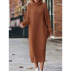 Season:Winter,Fall; Fabric:Acrylic; Sleeve Length:Long Sleeve; Look After Me:Machine wash; Gender:Women's; Style:Warm,Fashion,Casual; Elasticity:Micro-elastic; Occasion:Going out,Daily,Vacation,Outdoor; Fit Type:Loose Fit; Dresses Type:Jumper Dress,Winter Dress,Sweater Dress; Pattern:Plain; Neckline:Turtleneck; Front page:FF; Listing Date:11/20/2023; Production mode:External procurement; 2023 Trends:2023; Bust:; Length:; Sleeve:; Fit US Size:; Fit UK Size:; Fit EU Size:; Dress Length Type:Midi D Gorgeous Boots, Casual Turtleneck, Long Knitted Dress, Ribbed Sweater Dress, Long Sweater Dress, Estilo Chic, Casual Stylish, Winter Coats, Knit Sweater Dress