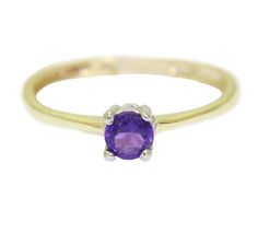 Dainty amethyst solitaire 9ct yellow gold ring. Amethyst - the birthstone of February. Stamped 9k and tested to confirm as 9ct gold.  In good condition. This will arrive in a ring box.  A pretty ring! Weight 0.95g. Size J 1/2, US size 5. Amethyst measures 4mm diameter. J 1, Pretty Ring, Lovely Ring, Cute Charms, Pretty Rings, Yellow Gold Ring, Gold Charm, Antique Rings, Ring Box