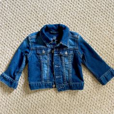 Never Worn Perfect Condition Jean Jacket Blue Cotton Outerwear By Gap, Blue Gap Outerwear With Pockets, Gap Blue Long Sleeve Outerwear, Spring Blue Outerwear From Gap, Gap Long Sleeve Outerwear For Playtime, Playtime Denim Jacket With Pockets, Blue Denim Jacket For Playtime In Fall, Fall Denim Jacket For Playtime With Long Sleeves, Blue Denim Jacket For Fall Playtime