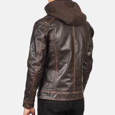 This hooded vintage leather jacket for men perfectly blends rugged style with a contemporary touch. This glossy and polished brown jacket is made from premium, fine-quality full-grain leather, which ensures durability and comfort. This vintage brown leather jacket is a must-have for your fall and winter evenings. This brown leather jacket with hood features a detachable hood and contrast-rich brown hues, making it versatile outerwear for every occasion. It has four functional zipper pockets on t Rugged Brown Leather Jacket For Winter, Hooded Leather Biker Jacket For Winter, Winter Hooded Leather Biker Jacket, Urban Brown Leather Jacket, Leather Biker Jacket With Double-lined Hood For Fall, Brown Hooded Leather Jacket For Outdoor, Leather Hooded Jacket For Outdoor Fall Use, Brown Hooded Leather Jacket With Detachable Hood, Winter Hooded Leather Jacket