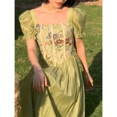 Women French Style Ink Green Maxi Dress Summer Outfits - Green,S(42.5-47.5kg) Women French Style, Dress Summer Outfits, Golden Forest, Classy Business Outfits, French Women Style, Green Maxi Dress, Maxi Dress Summer, Cottagecore Dress, Dress Woman