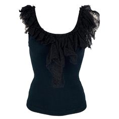 DOLCE & GABBANA camisole top comes in a black cotton blend featuring a lace ruffle trim. Made in Italy. Very Good Pre-Owned Condition. Marked: 38 Measurements: Bust: 24 inches Length: 18 inches Reference: 119360 Category: Casual Top More Details Brand: DOLCE & GABBANA Gender: Female Size: 2 Color: Black Fabric: Cotton Blend Material: Mixed fabrics Style: Camisole Age Group: Adult Lace Ruffle, Mixing Fabrics, Casual Top, Ruffle Trim, Black Fabric, Fabric Cotton, Black Cotton, Casual Tops, Gender Female