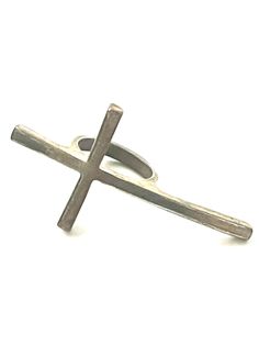 details: silver tone ring   size 8.5  jewelry Minimalist Silver Cross Rings, Inverted Cross, Bar Ring, Cross Ring, Miami Beach, Rings Statement, Statement Rings, Miami, Silver Tone