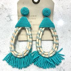 Nwt Beautiful Anthropologie Turquoise Beaded Earrings. Smoke/Pet Free Home Light Blue Beaded Earrings For Beach, Light Blue Beaded Earrings For The Beach, Silver Pearl Drop Earrings, Black Crystal Earrings, Turquoise Bead Earrings, Anthropologie Earrings, Wire Hoop Earrings, Gold Chain Earrings, Gold Bar Earrings