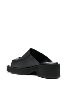 black square toe open toe flat rubber sole Adjustable T-strap Leather Huarache Sandals, Black Closed Toe T-strap Sandals With Leather Sole, Black Leather T-strap Sandals With Open Toe, Spring Black T-strap Sandals With Leather Sole, Black T-strap Sandals With Leather Sole And Open Toe, Eckhaus Latta, Black Square, Black Sandals, Leather Sandals